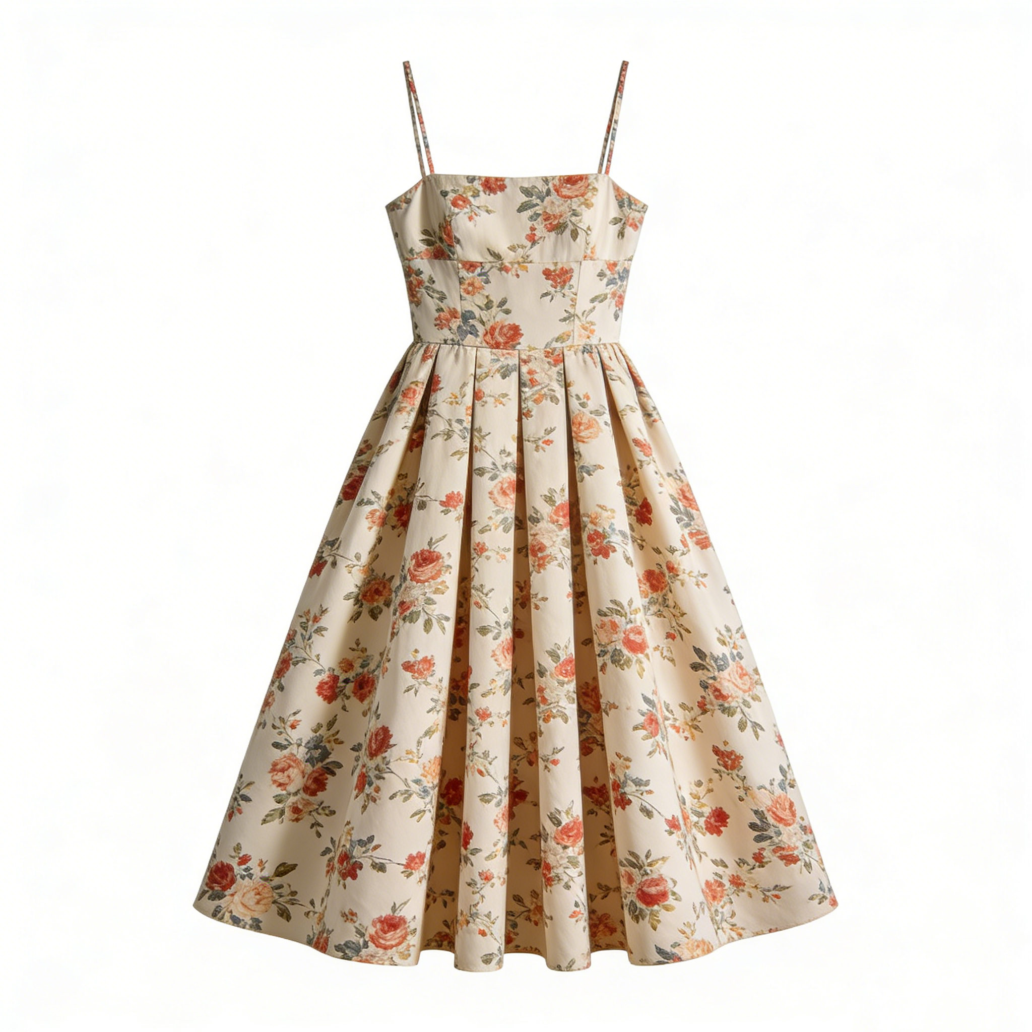Cream Floral Embroidered Square Neck Mini Dress