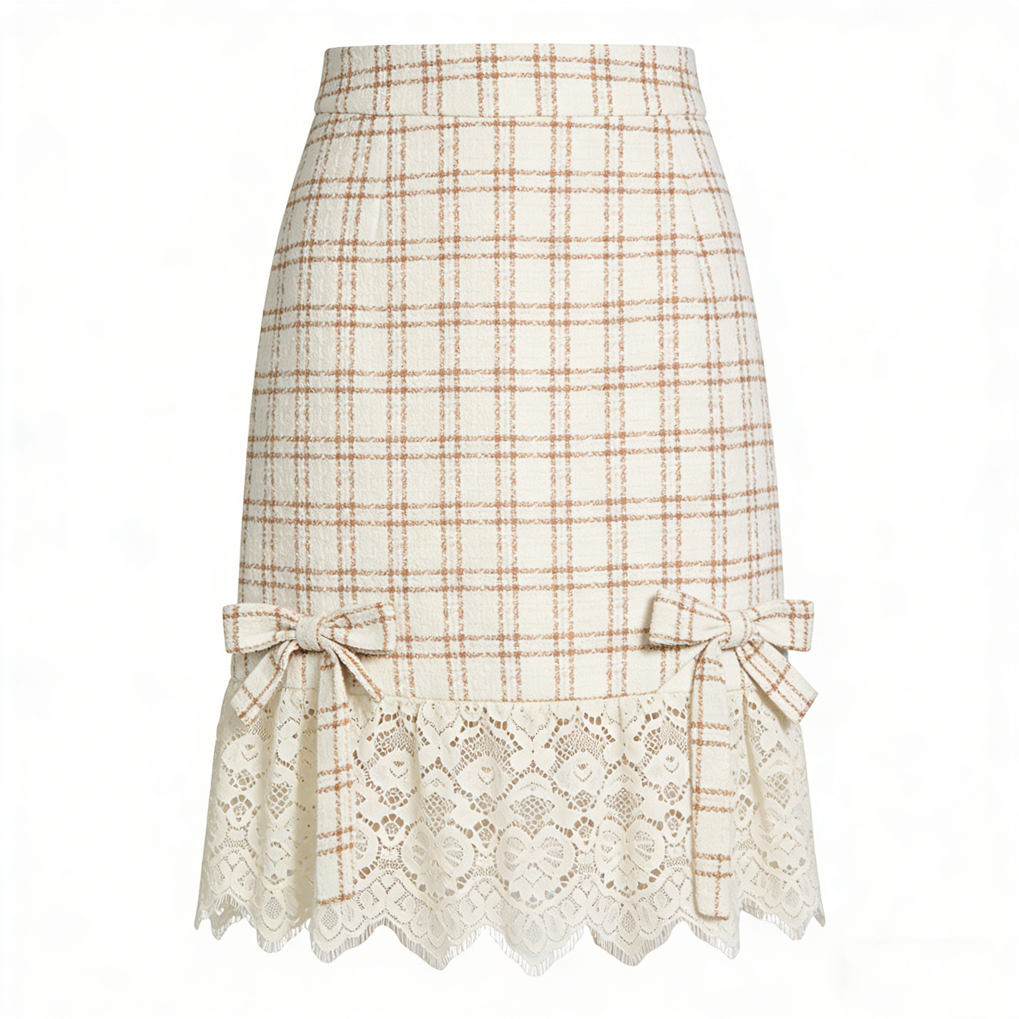 Cream Tweed Check Skirt