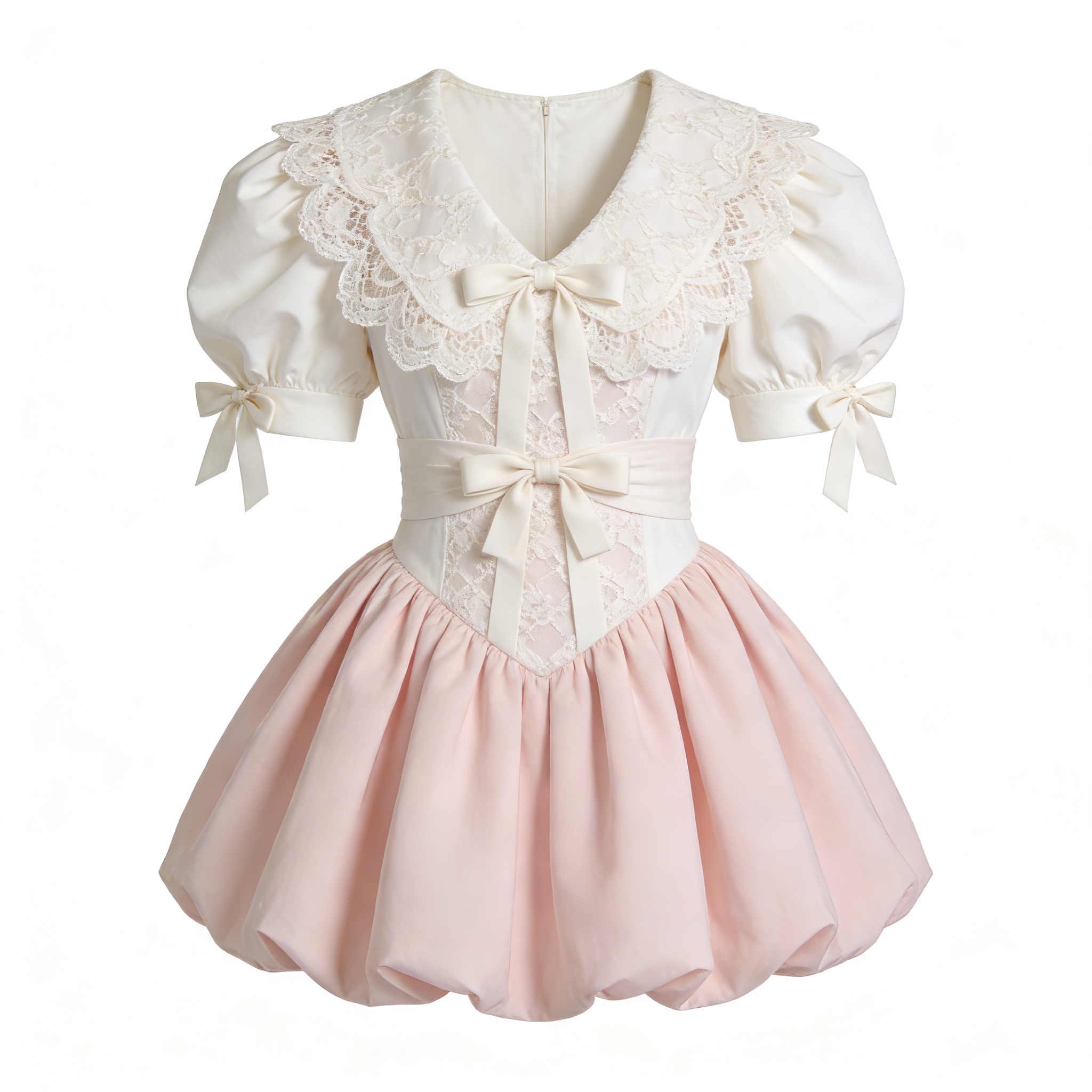 Creamy Lace Bow Tulip Dress