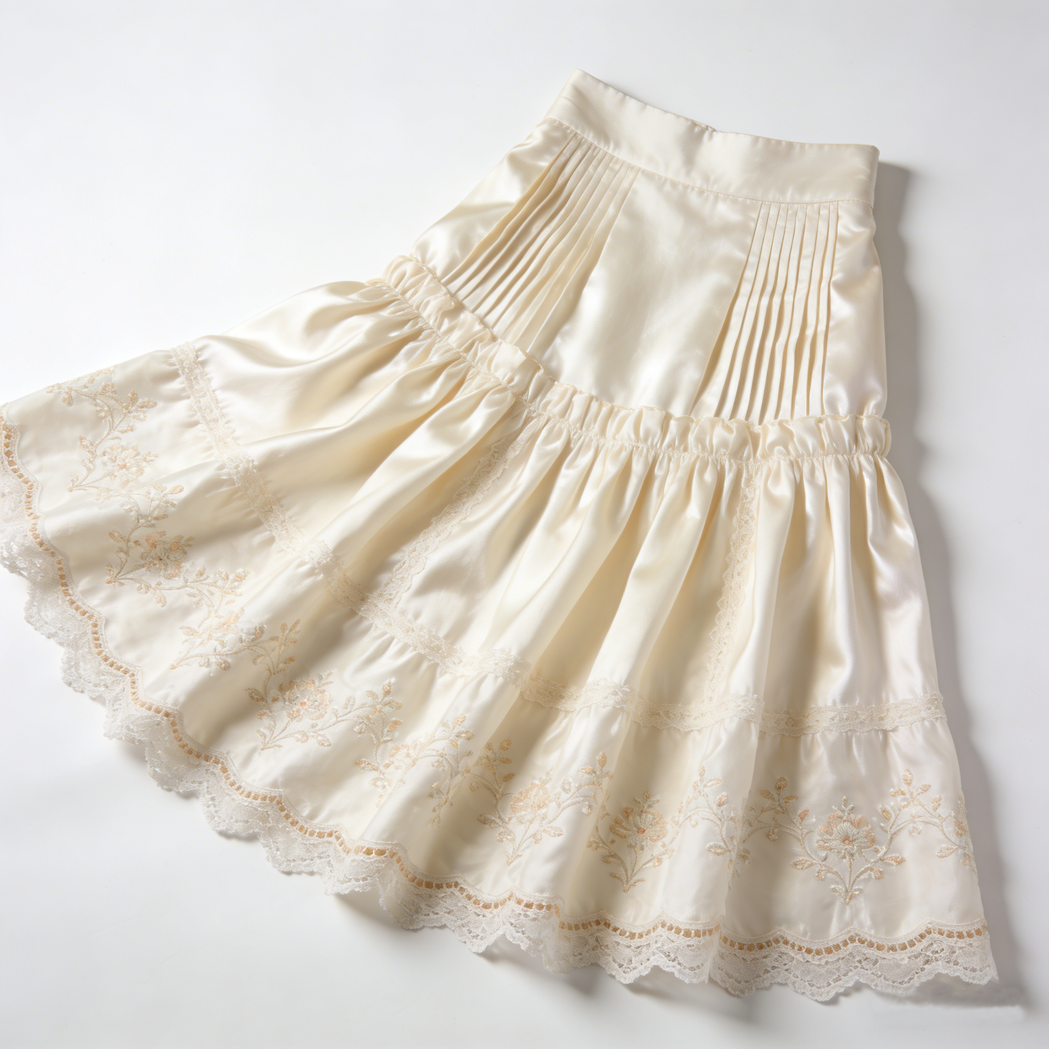 Floral Embroidery Lace Ruffle Midi Skirt