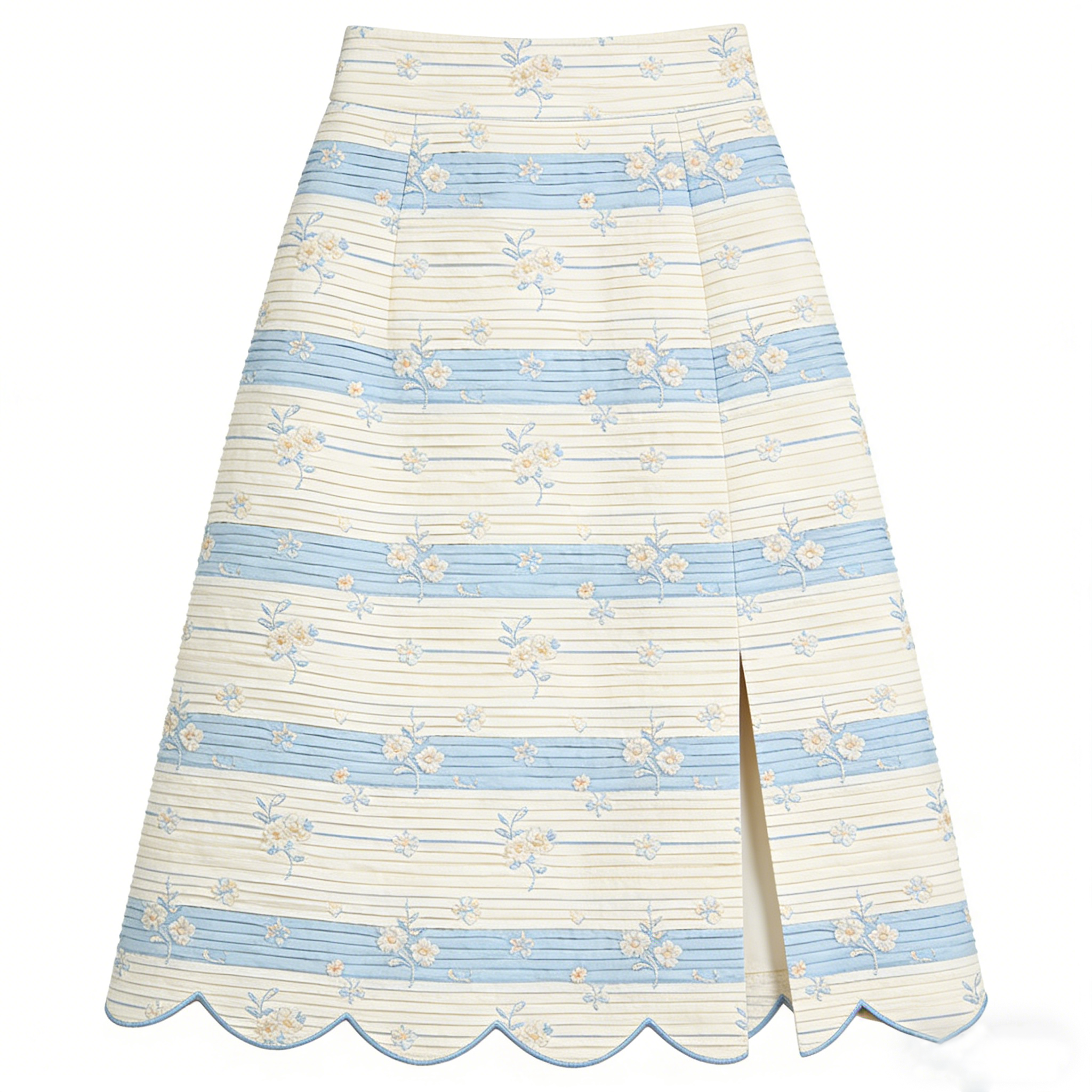 Scalloped Hem Floral Midi Skirt