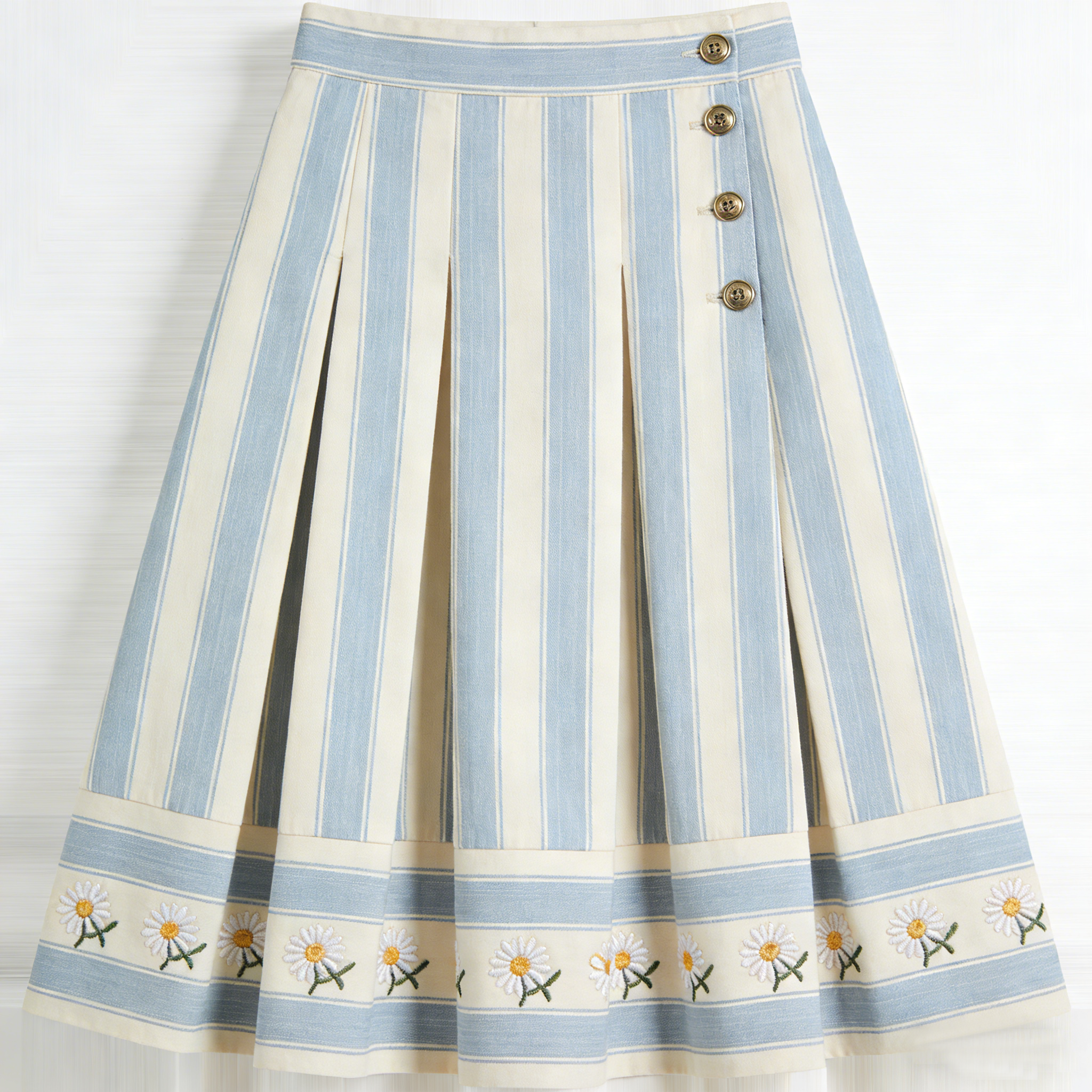 Blue & Cream Striped Daisy Skirt