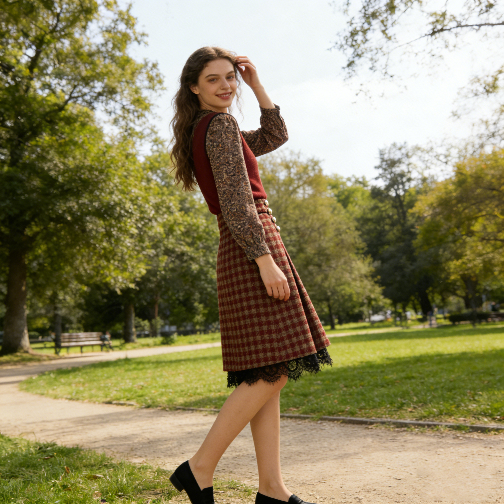 Double-breasted Pearl Button Midi Skirt