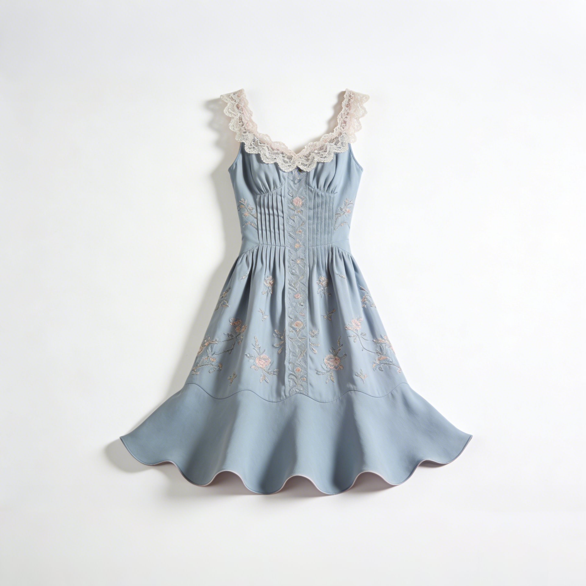 Blue Lace V Neck Floral Dress