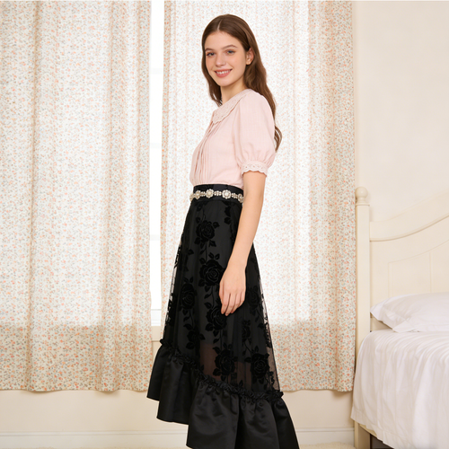 Black Velvet Rose High-Low Skirt