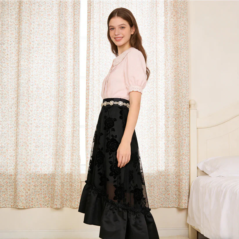 Pink Lace Peter Pan Collar Blouse