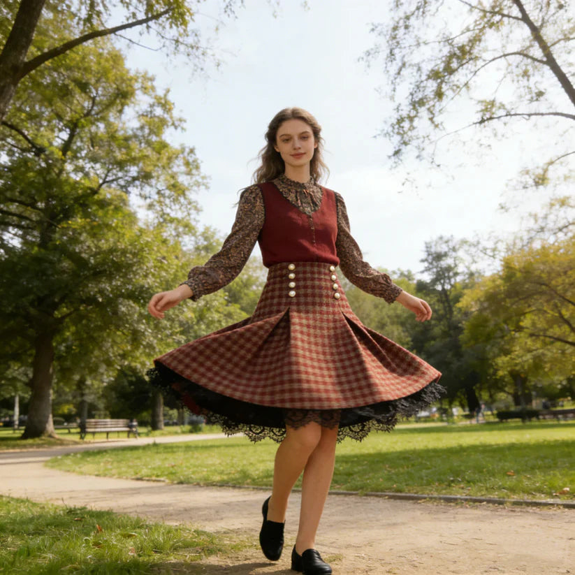 Burgundy Knit Vest & Vintage Floral Blouse Two-Piece
