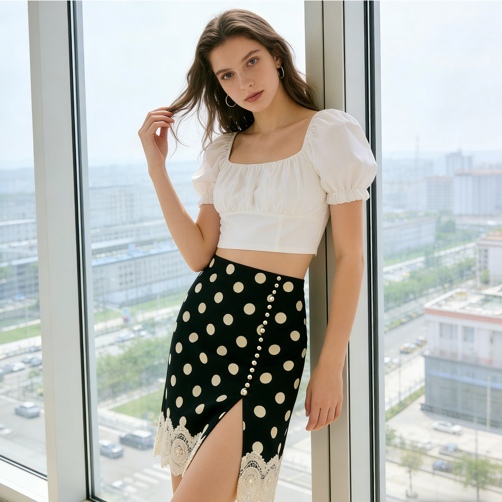 Black Polka Dot Lace Skirt