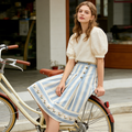 Blue & Cream Striped Daisy Skirt