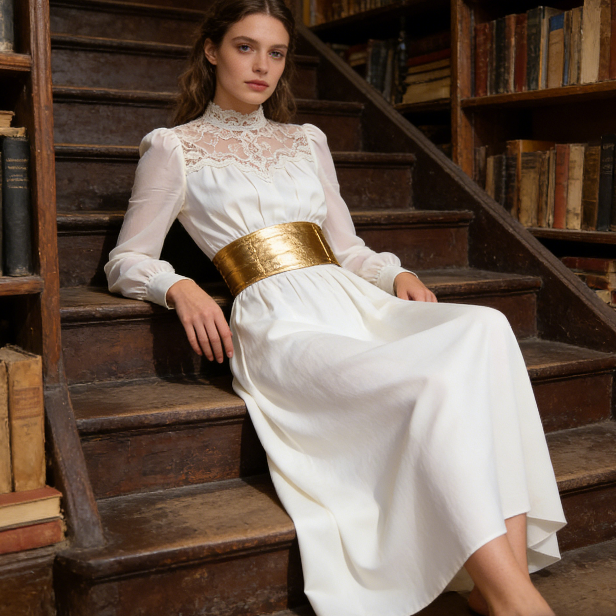 Lace High Neck Long Sleeve Dress