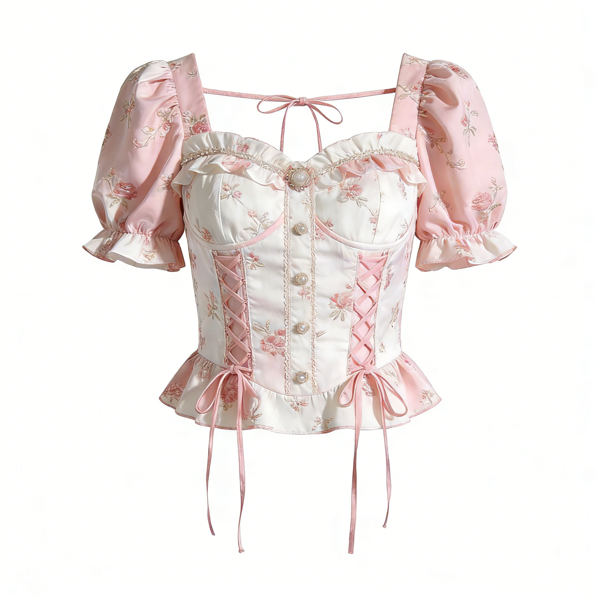 Spring Rose Letter French Floral Square Neck Top