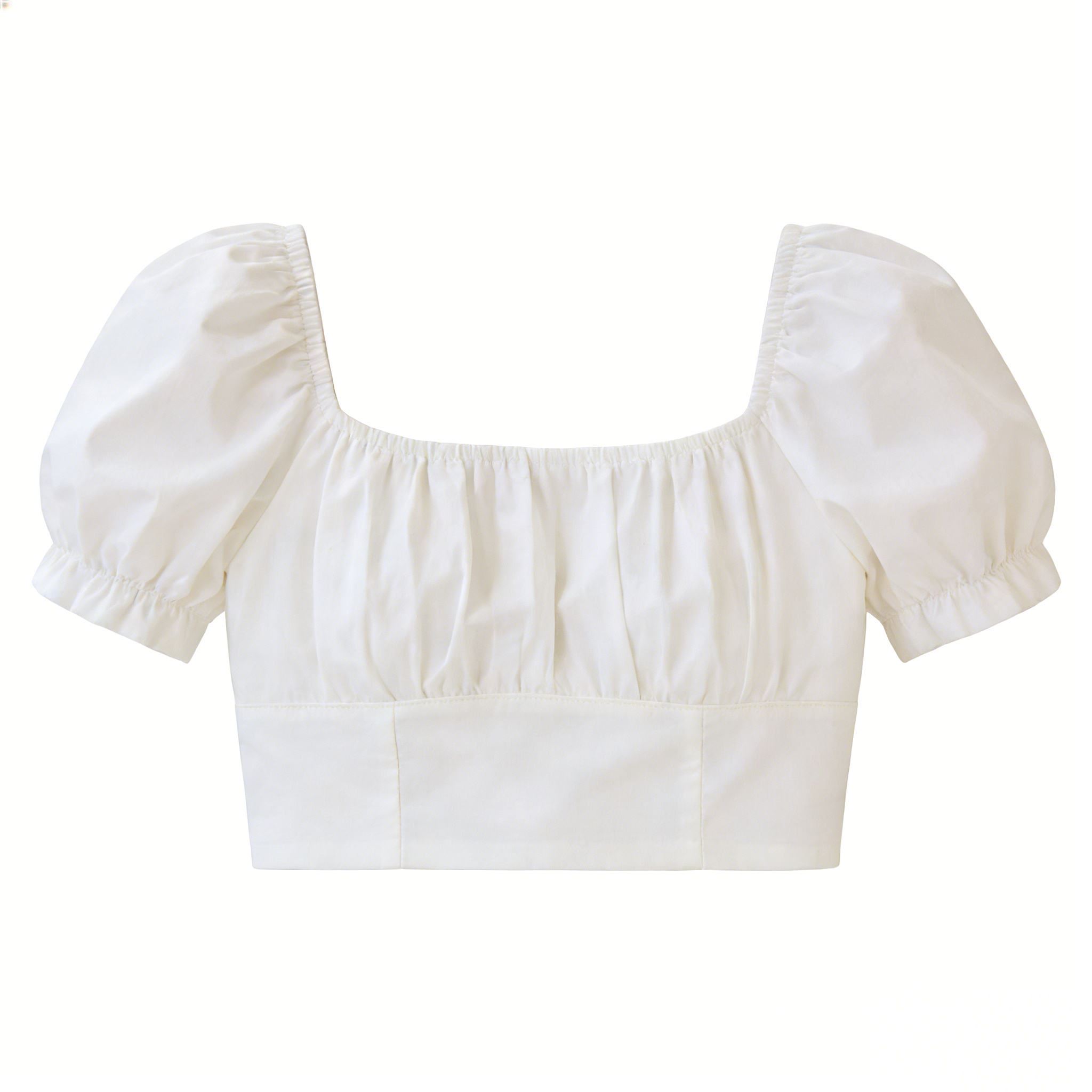 White Puff Sleeve Square Neck Crop Top