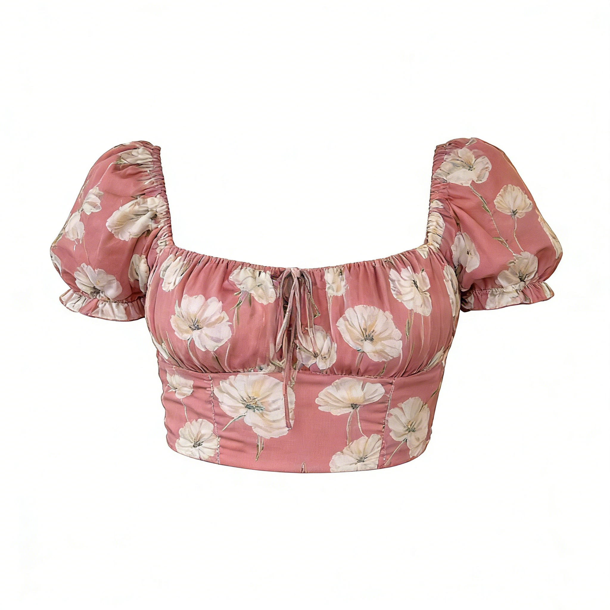Sweet Girl Floral Print Puff Sleeve Crop Top