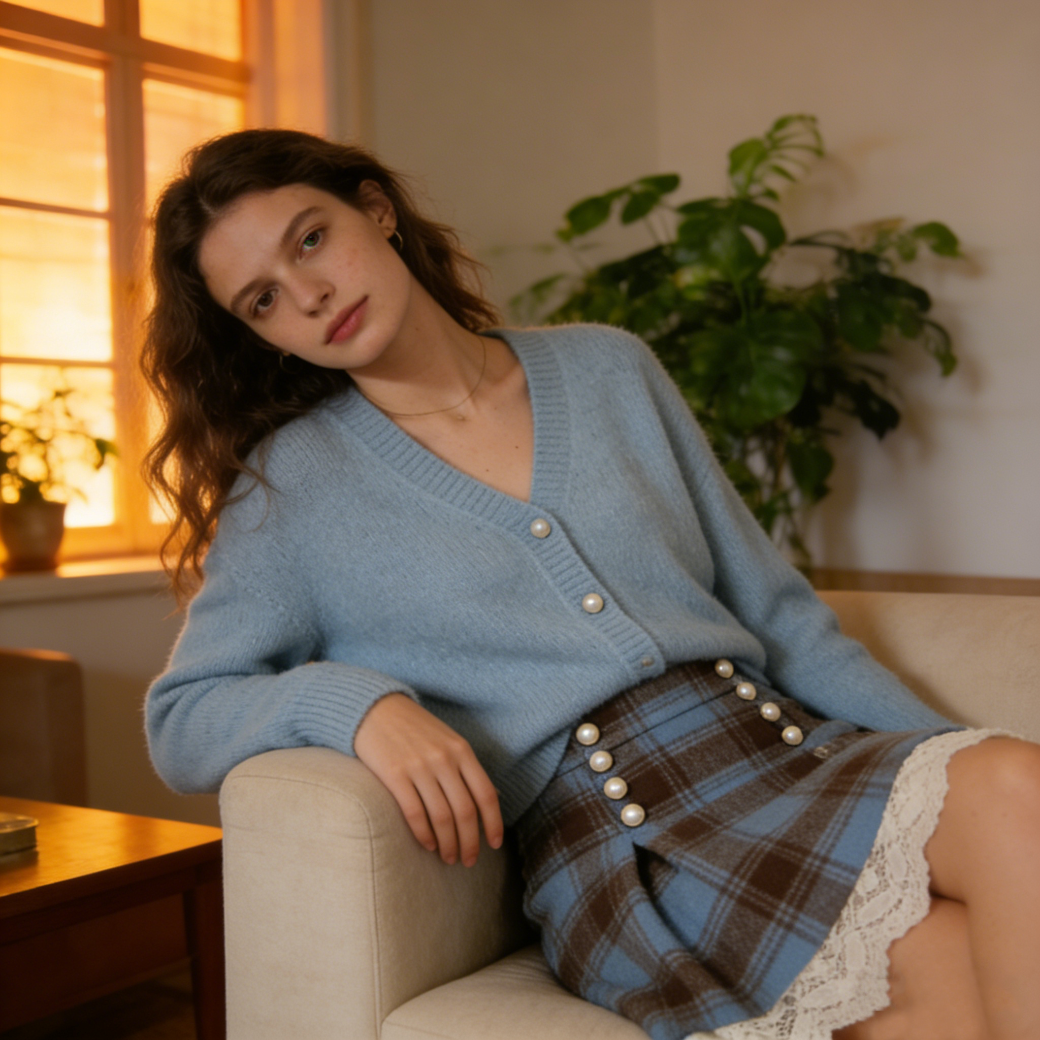 Blue Plaid Pearl Skirt