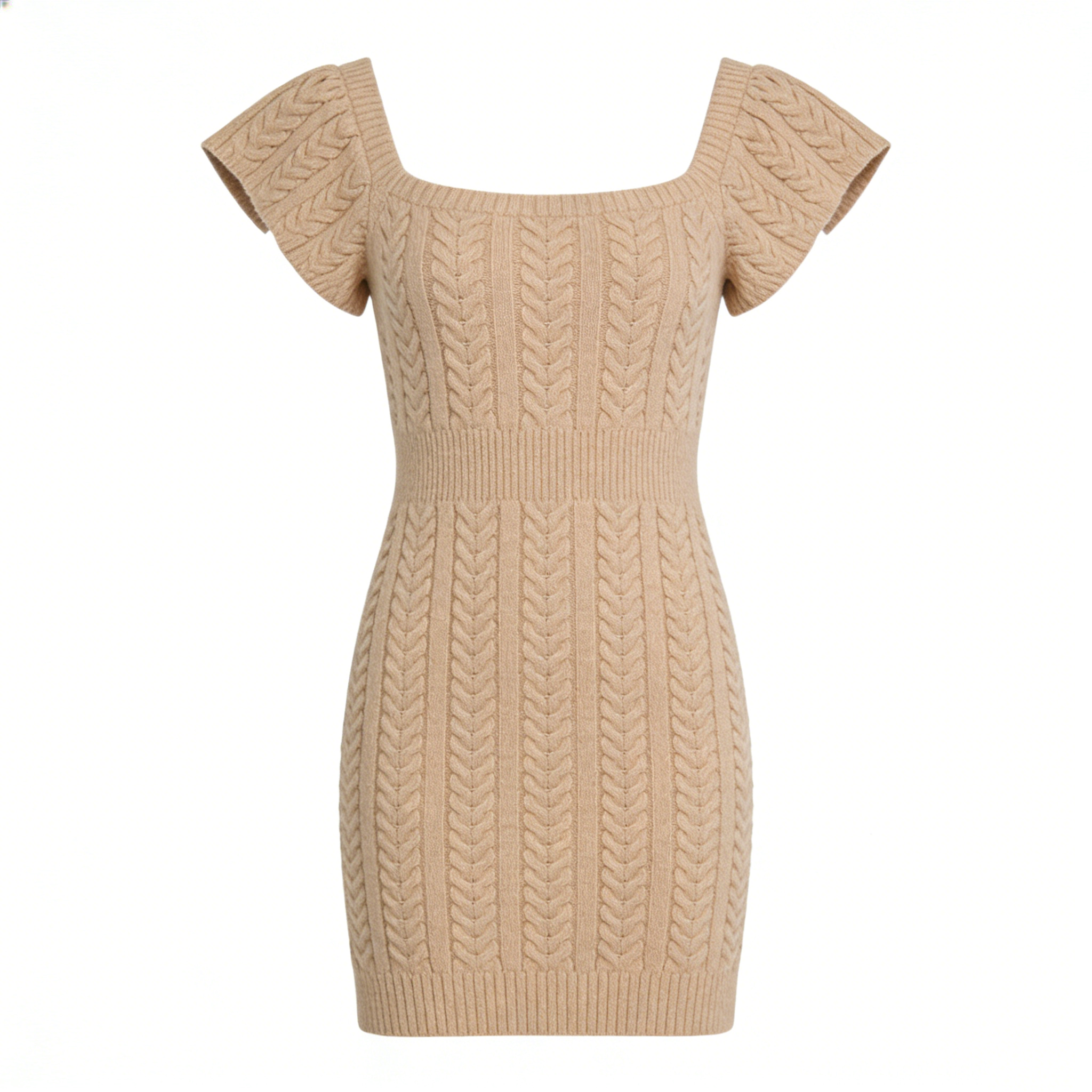 Camel Cable Knit Mini Dress
