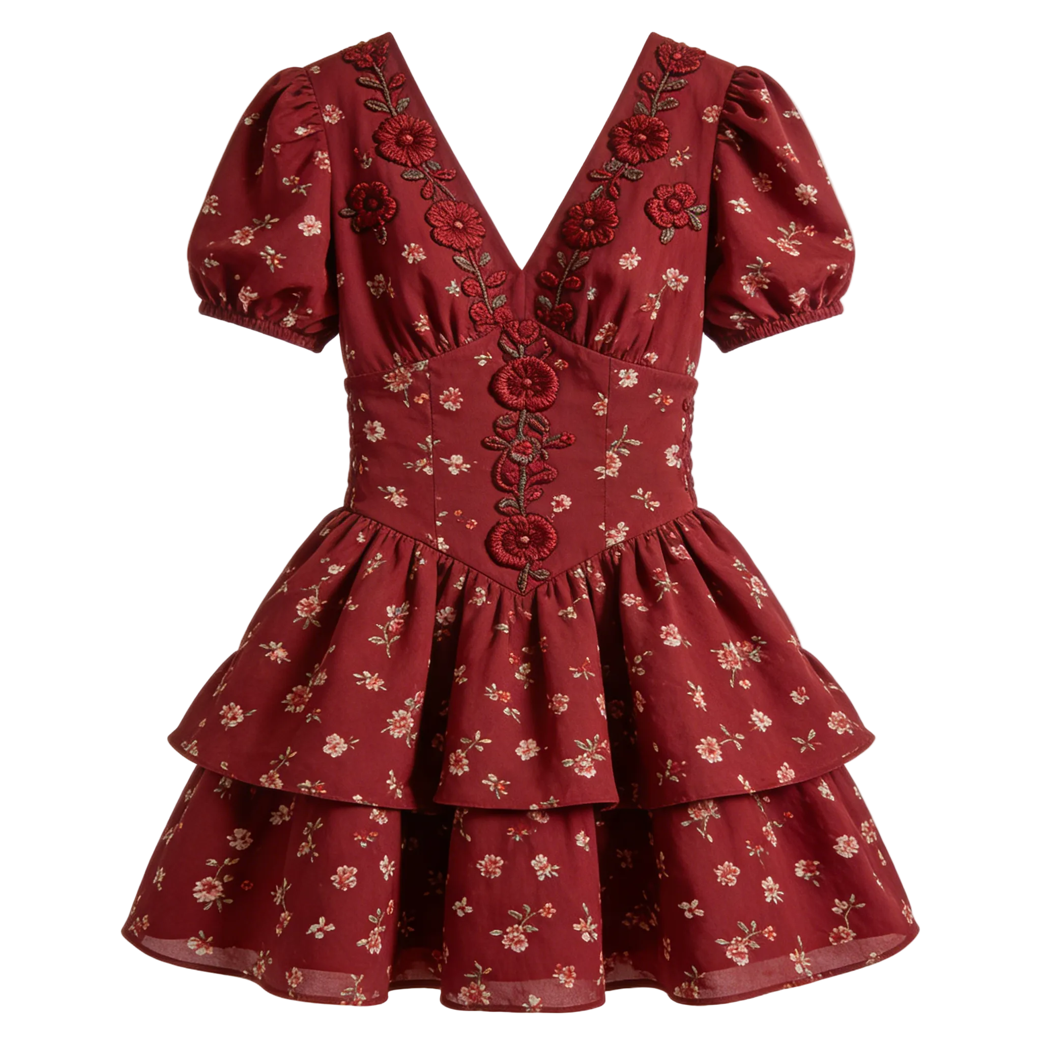 Burgundy Floral Tiered Dress